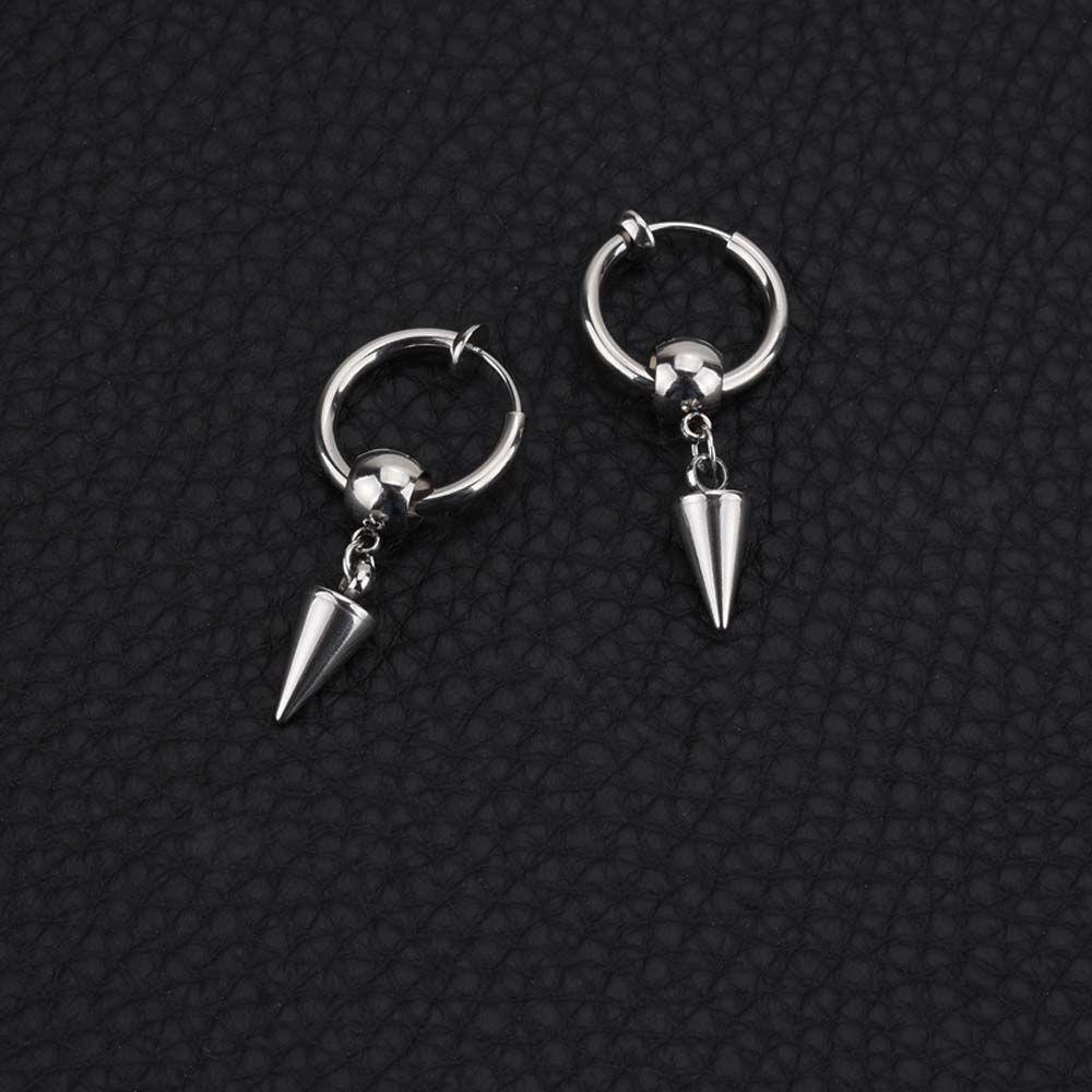 Anting Stud Awl Menjuntai Bentuk Bola Geometris Bahan Logam Gaya Punk Korea Minimalis Untuk Unisex