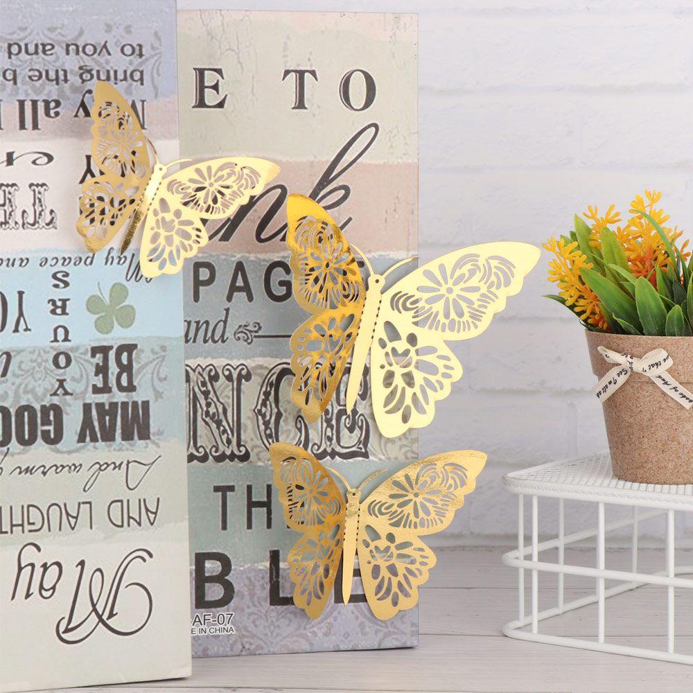Chookyy 12PCS /Set 3D Kupu-Kupu Stiker DIY Ornamen Pernikahan Dekorasi Rumah Tekstur Logam