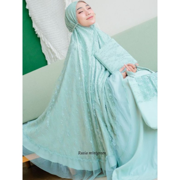 ready mukena dalanova rusia dewasa warna green mint