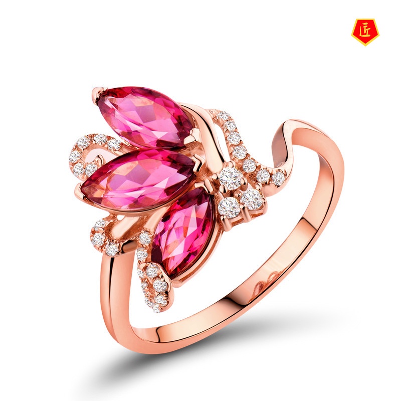 [Ready Stock]Elegant Personality Four-Color Gem Rose Gold Ring