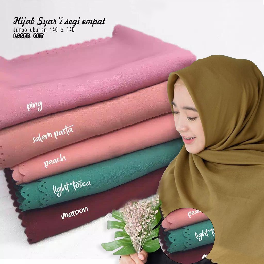 Kerudung Syari Segi Empat Laser Cut Syari Jumbo 140x140