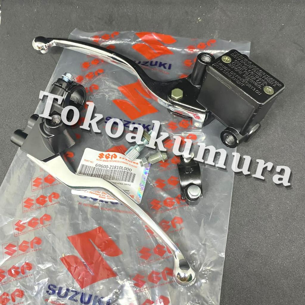 master rem atas assy + baut satria fu 1 set + dudkan spion kiri + handel kopling master rem depan fu - Chrome