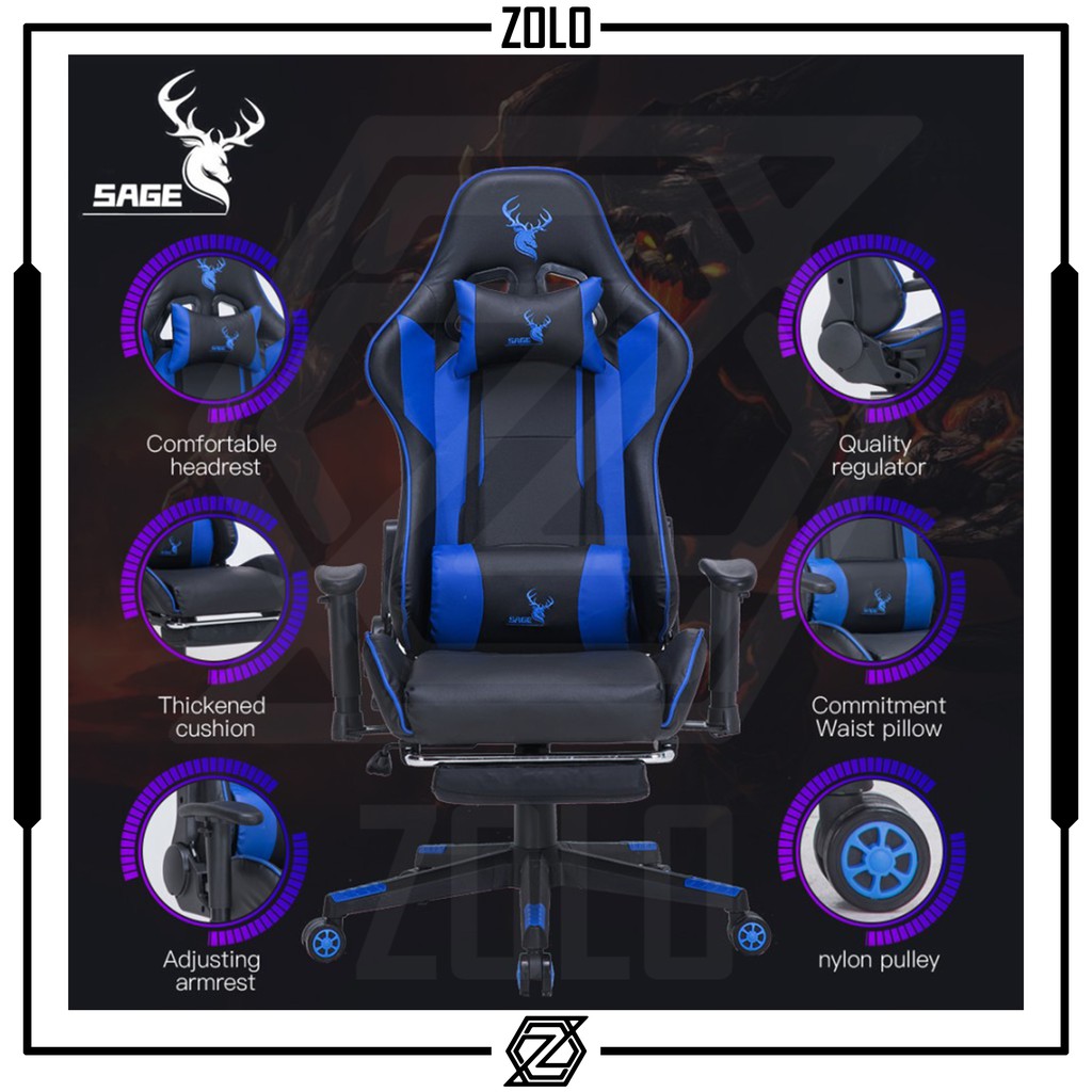 Kursi Gaming Sage SG818 180 Derajat / SG 818 Sage Gaming Chair With Footrest Premium Quality