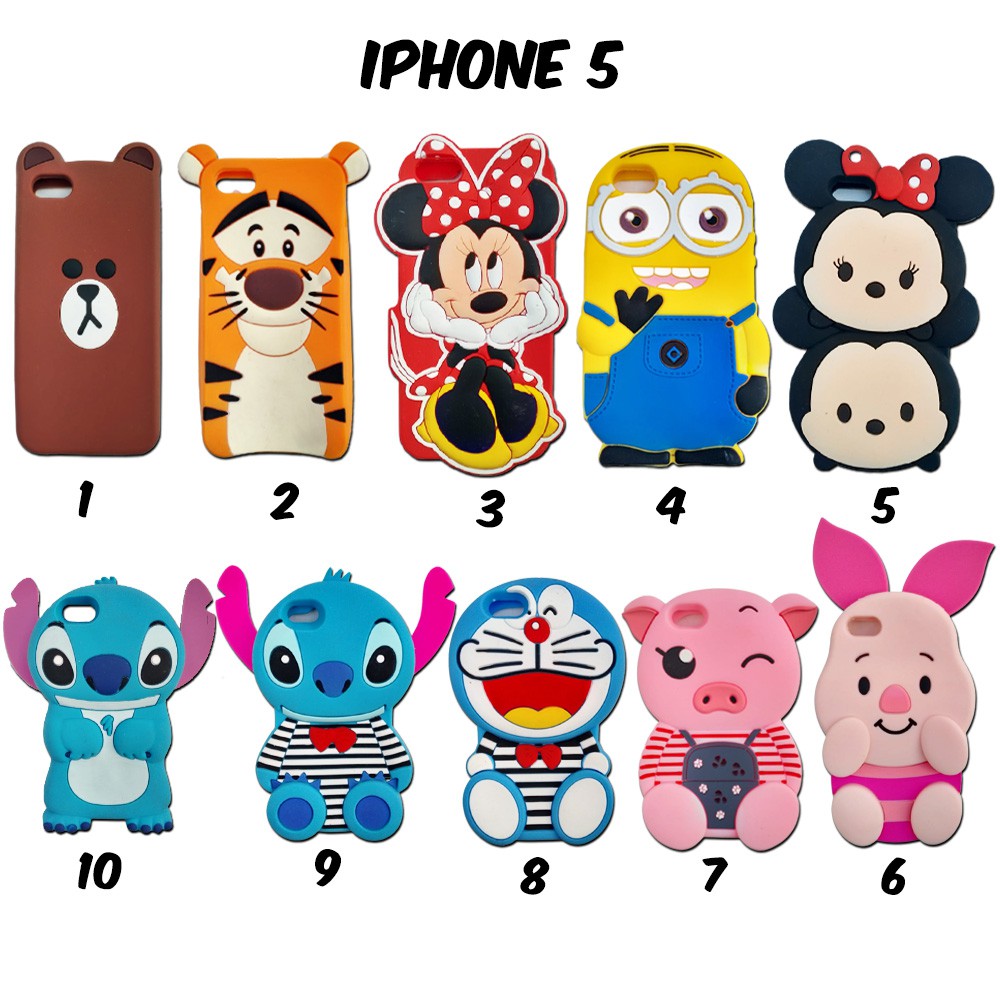 Silikon 3D karakter IPHONE 5 / 5G casing hp lucu menarik silicon untuk anak anak hadiah ulang tahun Silikon boneka lucu pelindung hp case tebal karet softcase lentur