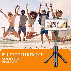 WeCool  S1 Bluetooth Extendable Selfie Sticks Tongkat Selfie Bluetooth yang Dapat Diperpanjang dengan Remote Nirkabel dan Tripod Stand 3-in-1 Multifungsi Selfie Stick dengan Tripod Stand Kompatibel dengan iPhone dan all phones