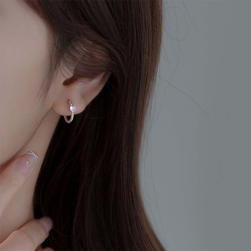 Mxbeauty Anting Hoop Elegan Temperamen Hadiah Merah Muda Cinta Hati Perempuan Gadis Aksesoris Telinga Anting Korea