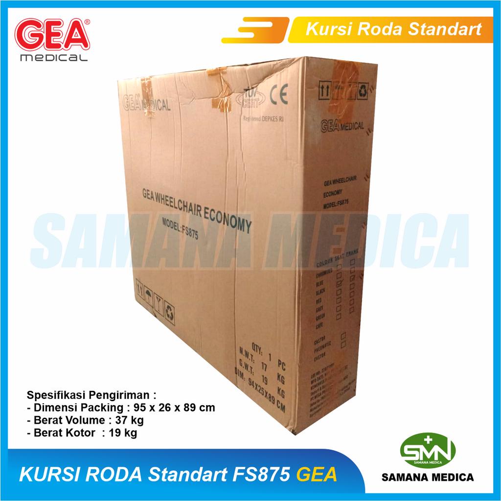 KHUSUS GOJEK dan GRAB Kursi Roda Standar Ekonomis Merk GEA FS875 Wheel Chair - Tahan Air - Rangka Besi Warna Hitam Kuat