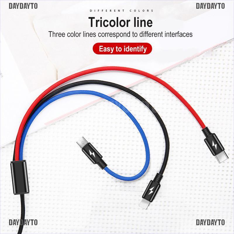 (DAYDAYTO) 3in1 Kabel Data / Charger Micro USB / Type C / Lightning 8 Pin Untuk Smartphone