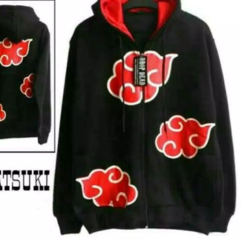 JAKET HOODIE PRIA AKATSUKI/JAKET HOODIE PRIA DISTRO ANIME NARUTO JUMBO XXL