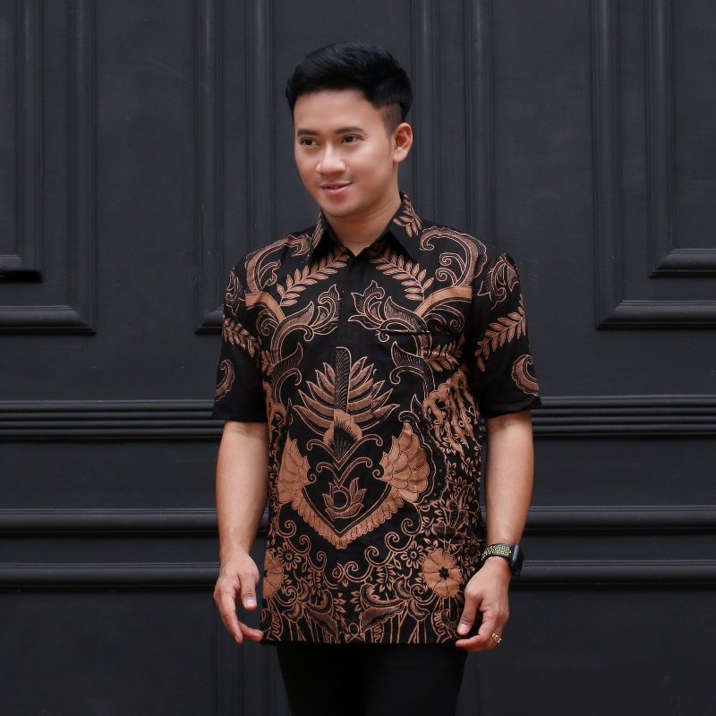 022 Zahira Batik HRB026 Kenongo Hem Kemeja Batik Pria Lengan Pendek  Katun Primis Halus M L XL