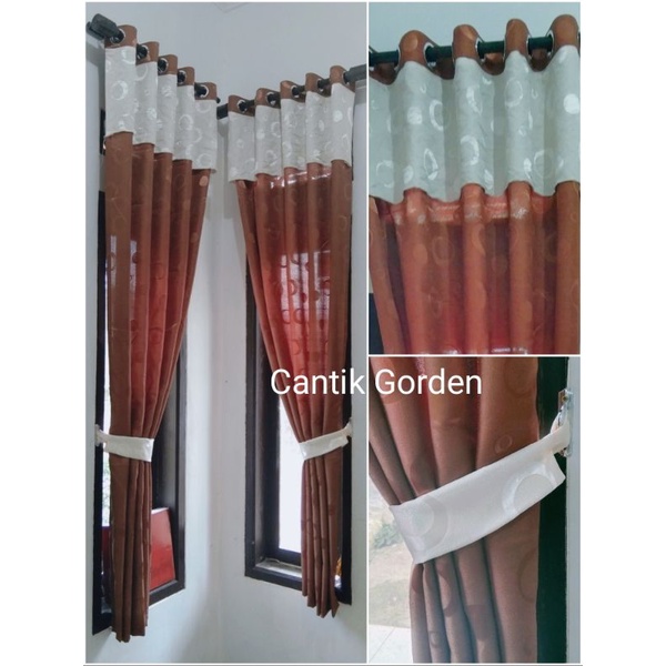 Gorden Minimalis Gordeng Jendela kombinasi embos motip polkadot warna coklat crem