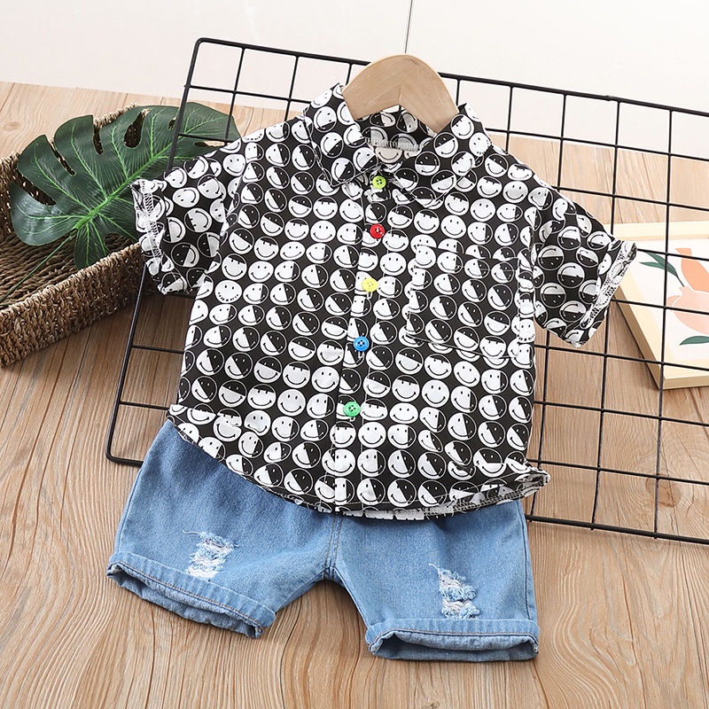 Setelan Anak Laki Laki Jeans Set MILES Baju Anak Kemeja dan Celana Jeans Musim Panas Korean Style Import