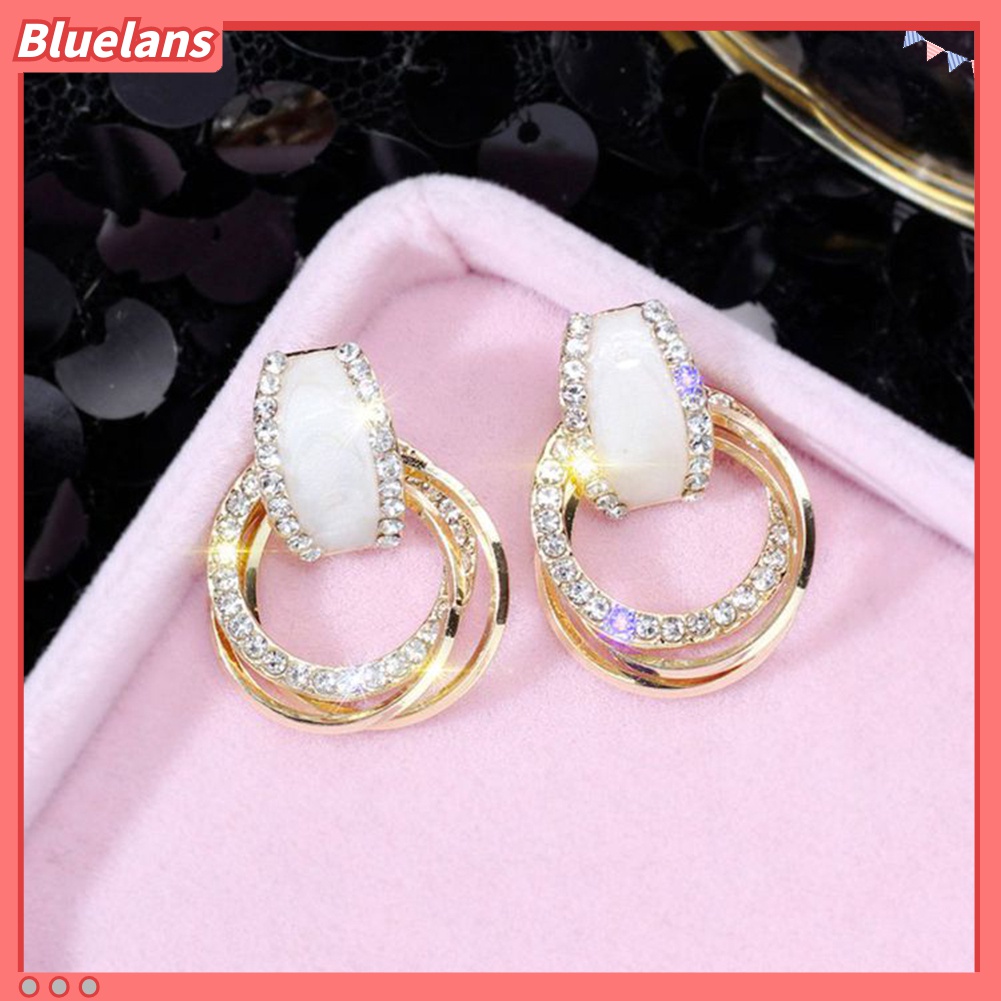 Anting Stud Berlian Imitasi Multilayer Bentuk Lingkaran Untuk Wanita