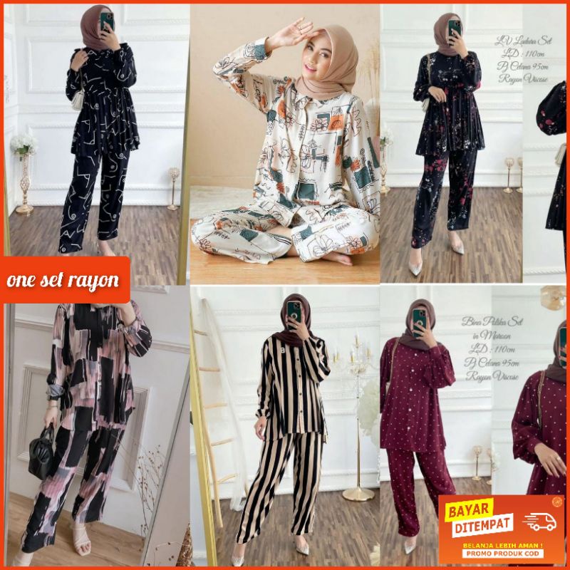 piyama set - setelan wanita daily set rayon Ld 100 - 110