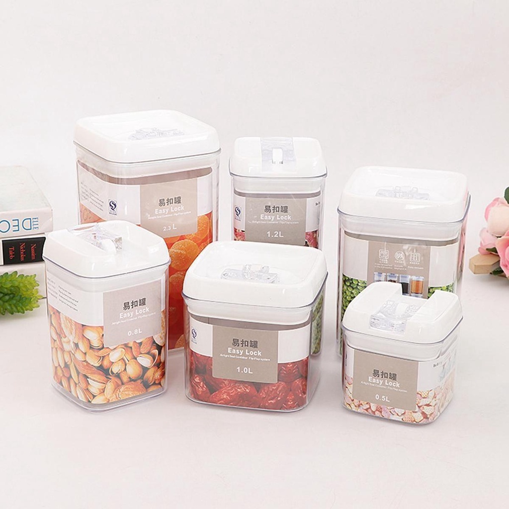 [Elegan] Kedap Udara Canister 0.5L~2.3L Anti Bocor Kotak Penyimpanan Organizer Dapur Beras Multigrain Vacuum Sealed Kaleng