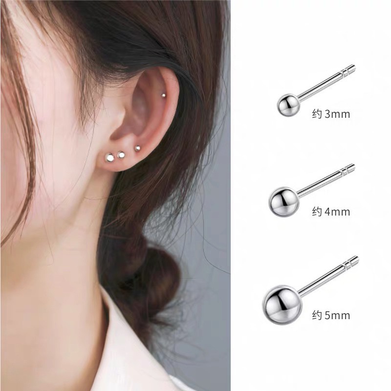 Anting Tindik 925 Silver Ukuran 3 / 4 / 5mm Untuk Wanita