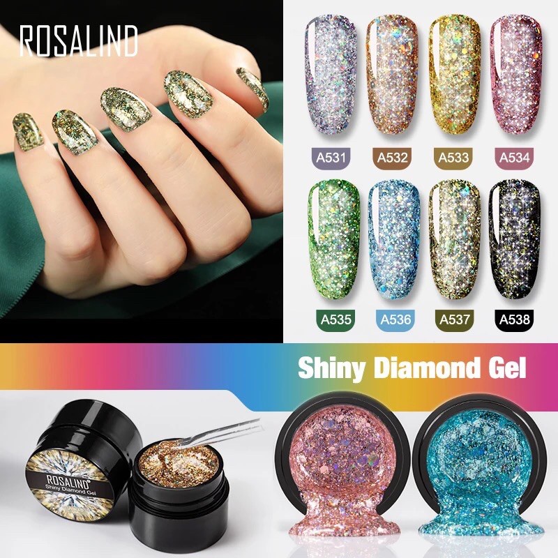 ROSALIND SHINY DIAMOND GEL SHINNY 5ml glitter pot gel rosalind kutek gel glitter nailart nail art