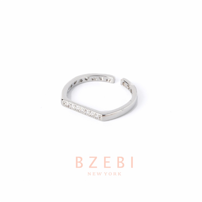 Bzebi Cincin Platinum 18k Model Terbuka Adjustable Hias Berlian Imitasi Gaya Klasik Korea 283r