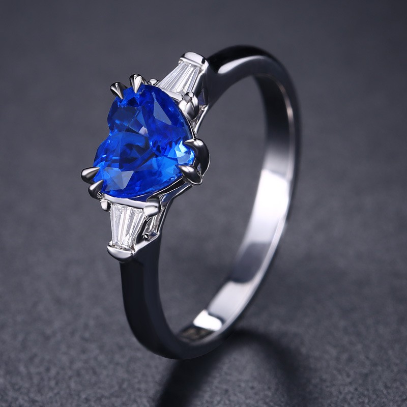 Cincin Perak 925 Asli Cincin Perak untuk Wanita Sapphire Cinta Berbentuk Hati Cincin Klasik Fashion Aksesoris Perhiasan