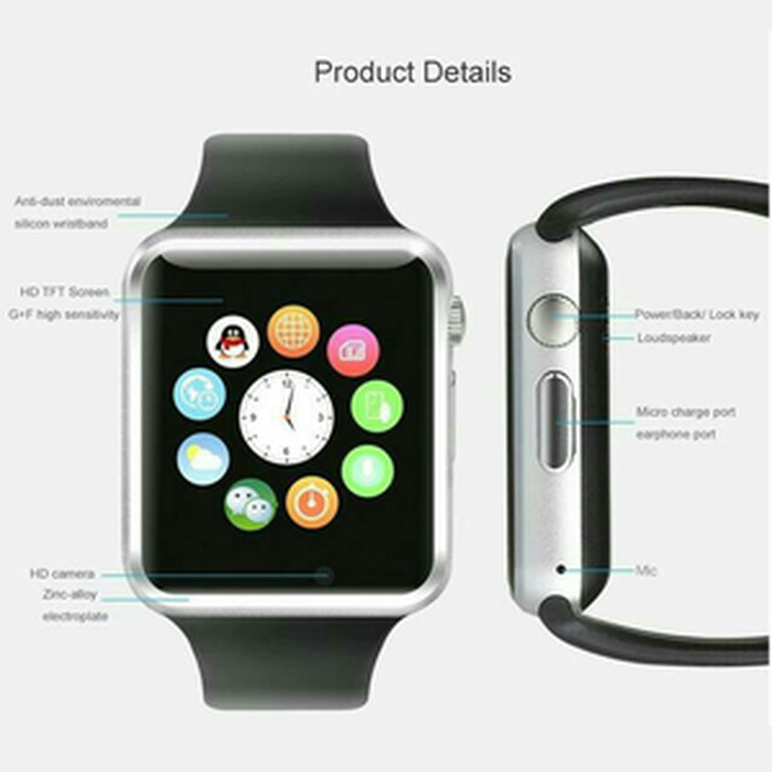 Smartwatch Gt08 - Black Silver Smart Watch Gt08 ( Android & Iphone )