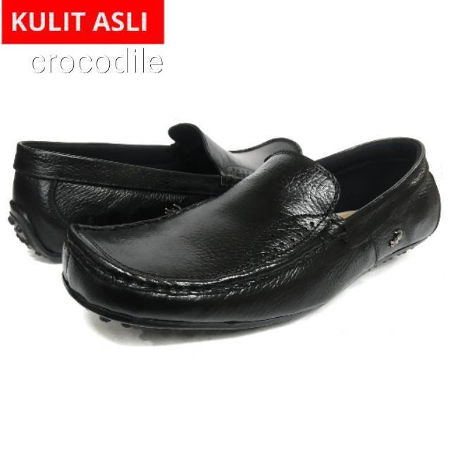 Sepatu Selop Slop Kulit Pria Slip On Kasual Casual Santai Murah Promo Terbaik Leather Black Elegant Trendy Energic