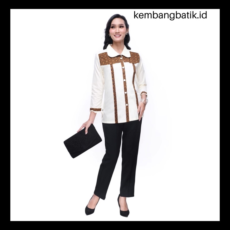 Atasan Wanita Batik Modern Lengan Panjang Kombinasi Polos
