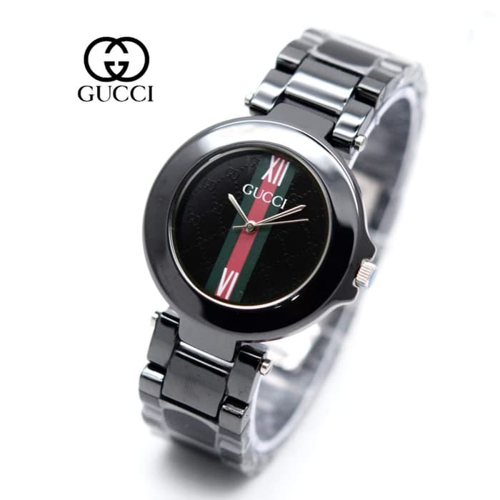 Jam Tangan Wanita / Cewek Murah Gucci Keramik / Ceramic Black Silver