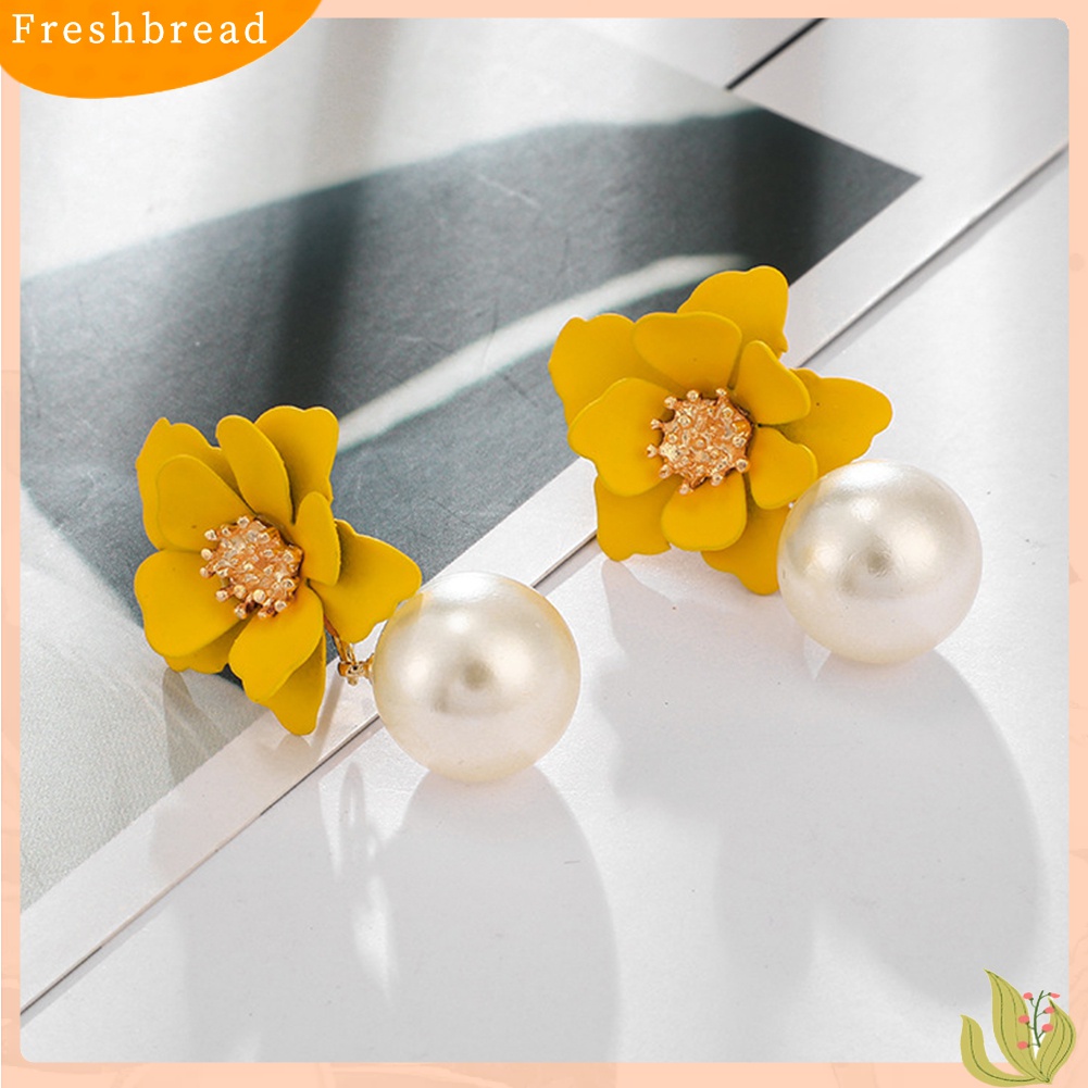 Terlaris Women Fashion Flower Faux Pearl Pendant Ear Studs Party Earrings Jewelry Gift