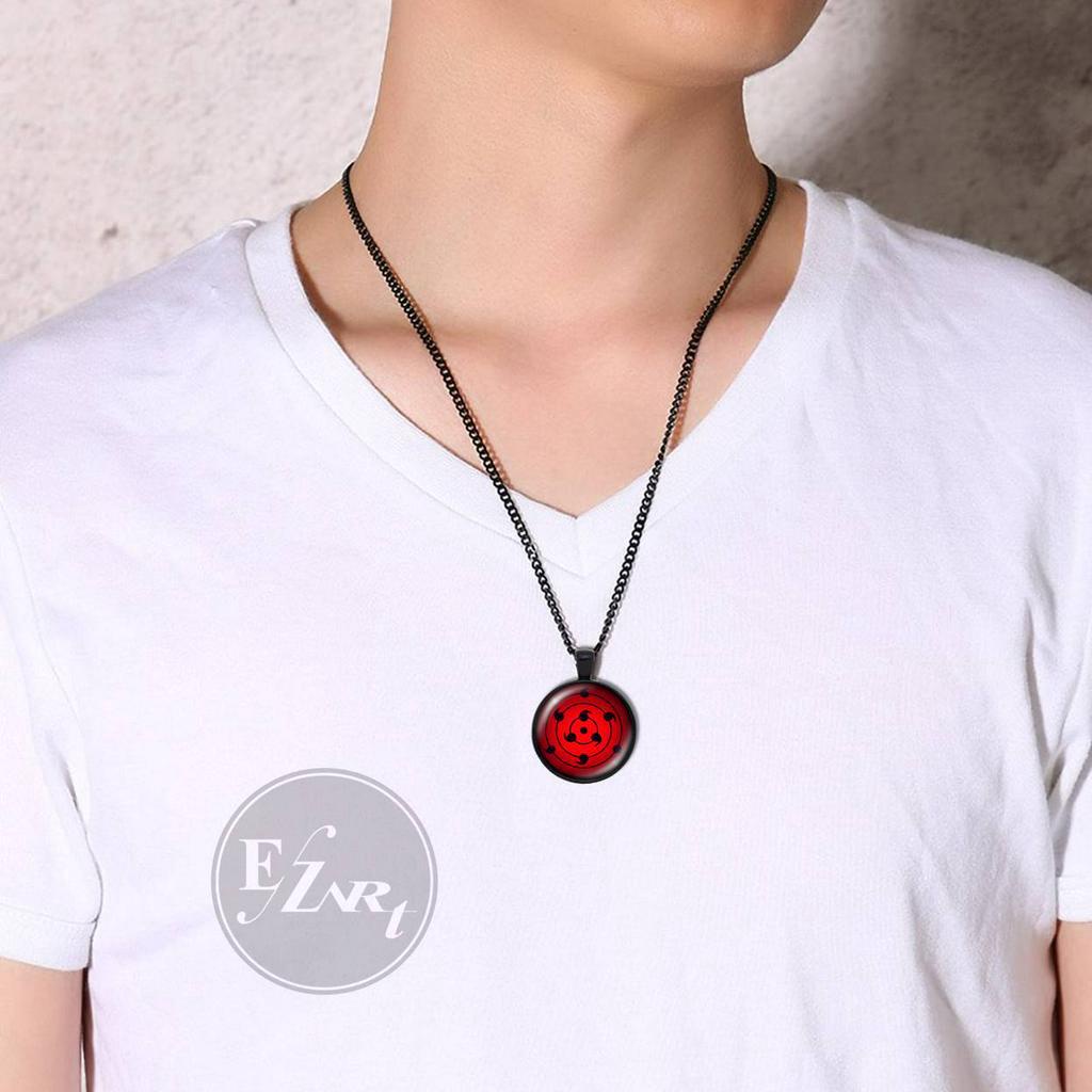 KALUNG RANTAI HITAM LIONTIN NARUTO MATA SHARINGAN RINNEGAN EYE 3D STAINLESS STEEL