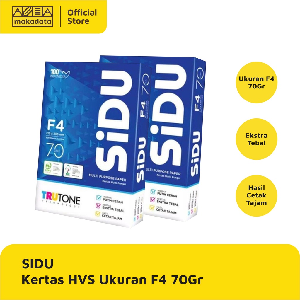 

KERTAS HVS / PRINT / FOTOCOPY SIDU F4 70 GRAM (1 RIM) MURAH