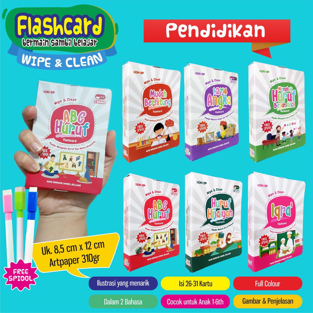 FLASH CARD &amp; WIPE CLEAN UNTUK BALITA KARTU PINTAR BELAJAR KARTU PINTAR ANAK BISA DITULIS DAN DIHAPUS