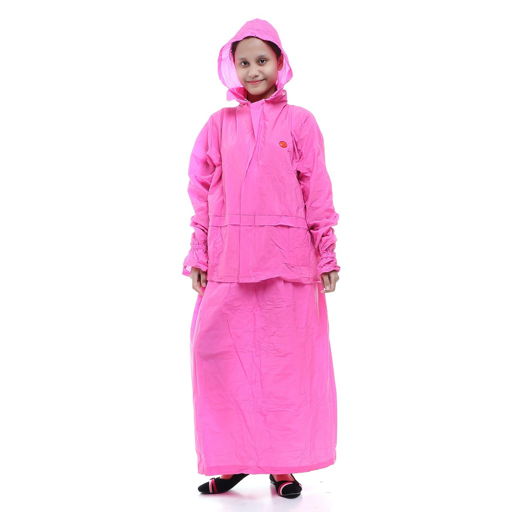 Jas Hujan Setelan Rok Wanita Korea Muslimah Gamis Mantel Hujan