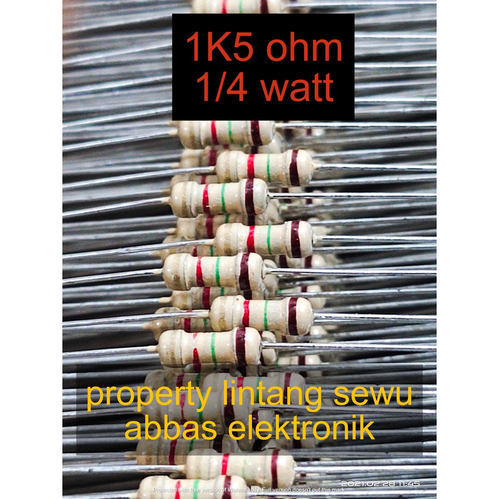 10PCS resistor 1k5 ohm 1.5 kilo ohm 1500 ohm  0.25 watt 1/4 watt