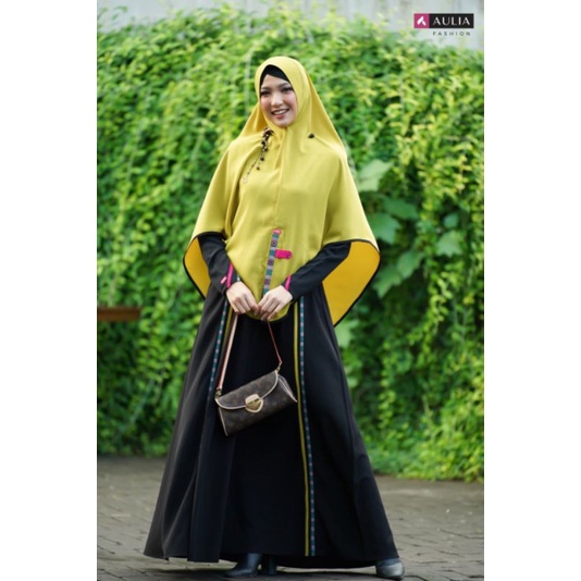 SET GAMIS SYAR'I AULIA FASHION ORIGINAL DAN TERBARU KATYA BLACK NEON