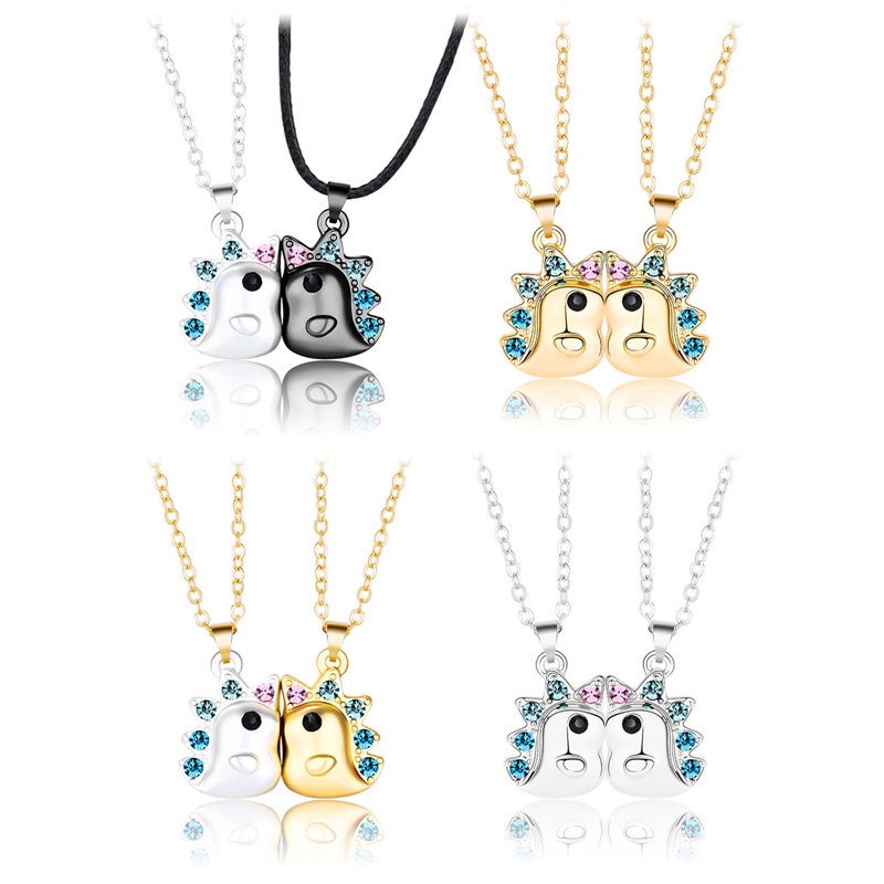 Fancyqube 2pcs / Set Kalung Desain Unicorn Aksen Zircon Untuk Pasangan