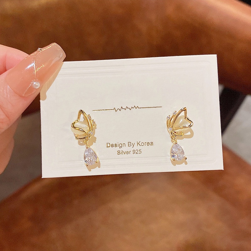 Anting Tusuk Gantung Bahan Sterling silver 925 Hias Opalzircon Gaya Mewah Berkilau Untuk Wanita