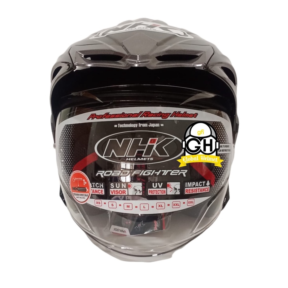 HELM HALF FACE NHK PREDATOR CRYPTON SOLID GUNMET DOUBLE VISOR