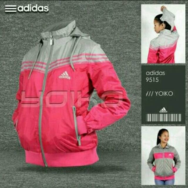 Jaket adidas women 9515 bolak balik jaket parasut