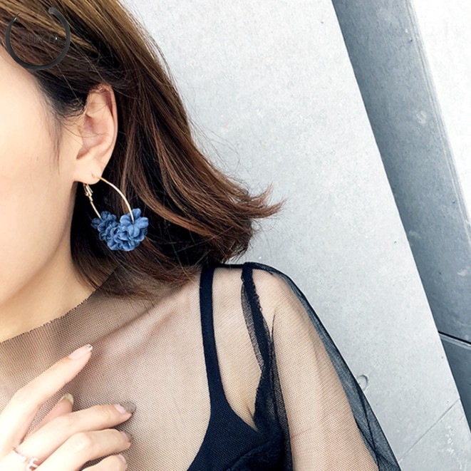 Anting korea Temperament Women's Fabric Flower Flash Anting Panjang