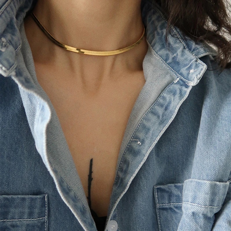 [Women Fashion Retro Creative Snake Chain Choker Necklace] [Girls Vintage Metal Simple Chain Necklaces ] [Ladies Fashion Clavicle Necklace]