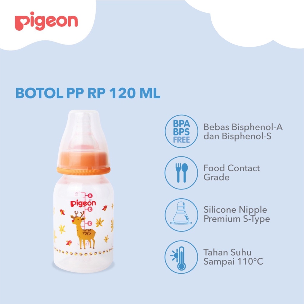 Pigeon Botol Susu Peristaltic Nipple Round Nursing Bottle PP RP Slim Neck Deer Kijang 120ml