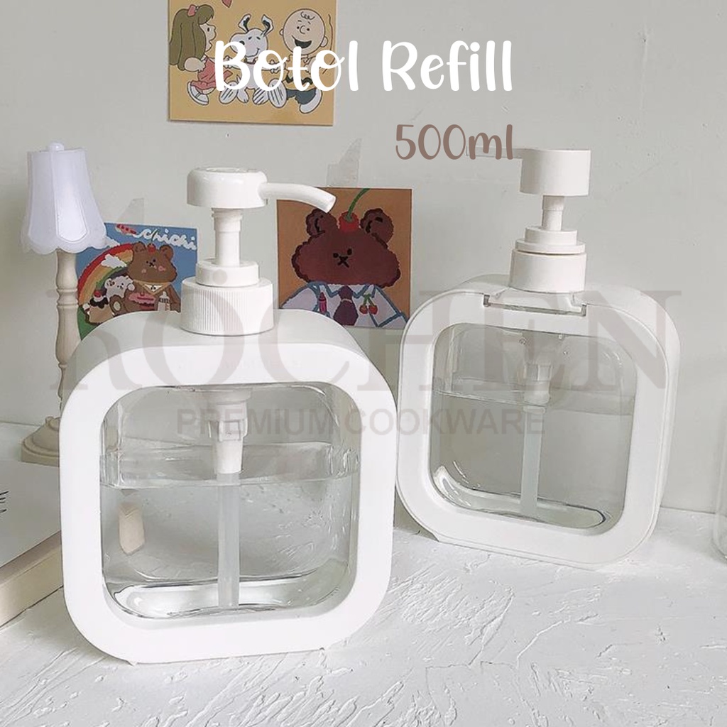 MYKOCHEN.INA Dispenser Tempat Sabun Cair 500ml Botol Sabun Pump Refill Soap Dispenser Korea Aesthetic Putih FREE STICKER Minimalis Estetik