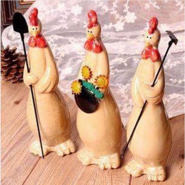 PAJANGAN KERAMIK TRIO AYAM FARMER/PATUNG AYAM/CHICKEN/ROASTER