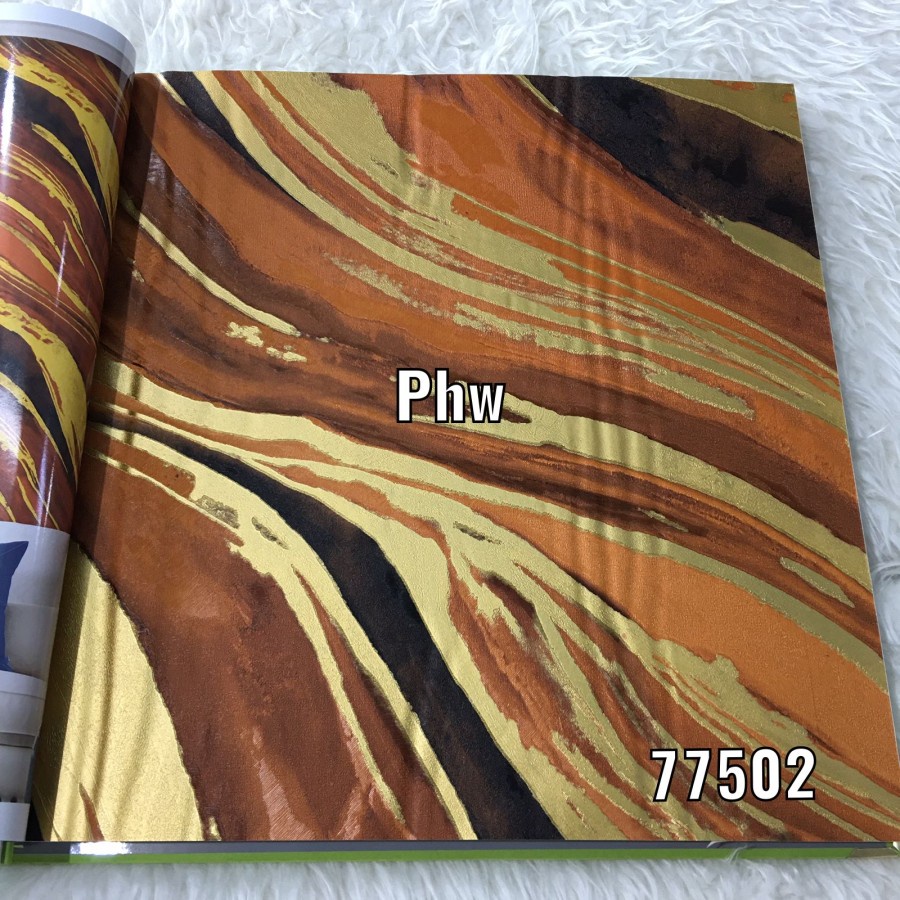 WALLPAPE DINDING MOTIF MARMER COKLAT GOLD HITAM BIRU GSKY