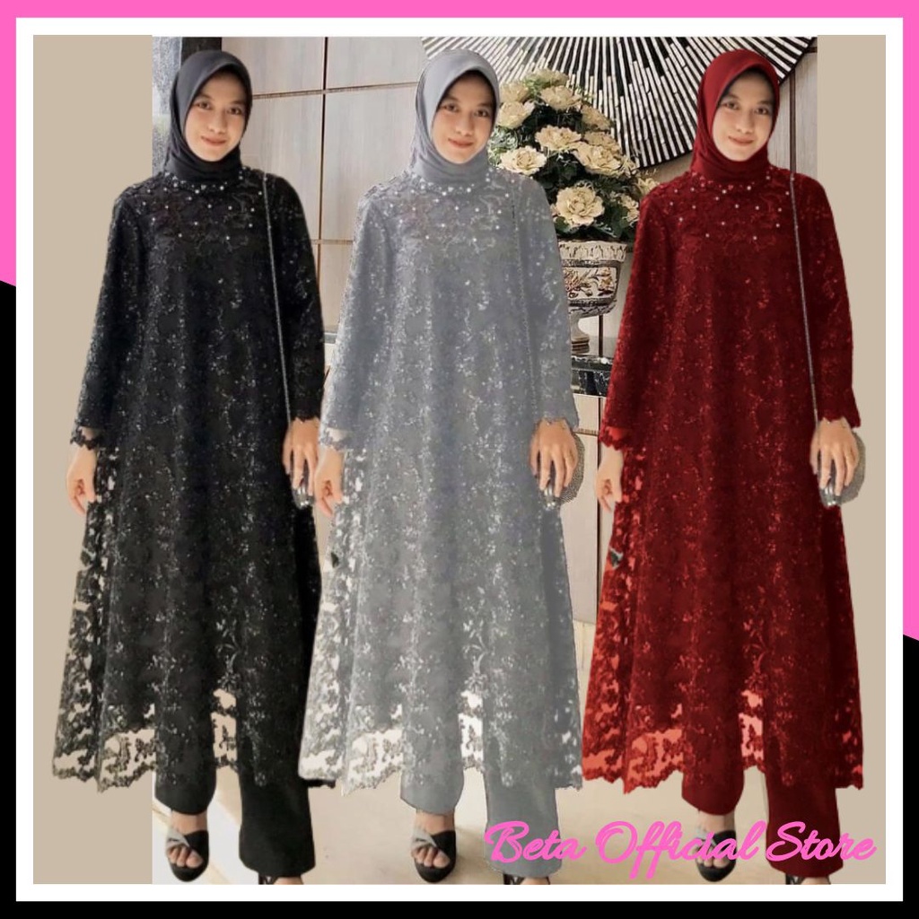 Baju Set Long Tunik Celana Panjang Wanita Dewasa Pesta Kondangan Trend Kekinian Murah Modern Mewah E