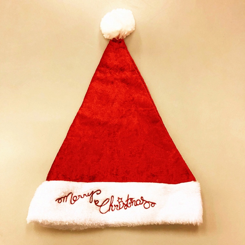 Topi Santa Bahan Plush Velvet Warna Merah Putih Untuk Pesta Natal