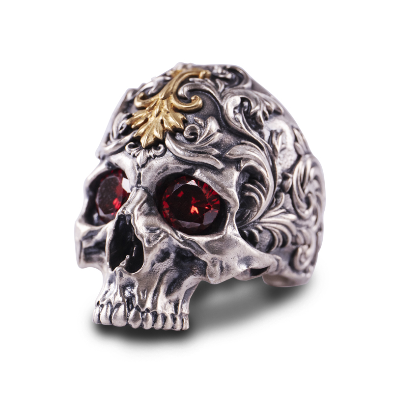 Cincin Desain Tengkorak Mata Setan Warna Merah Gaya Retro Gothic Untuk Pria