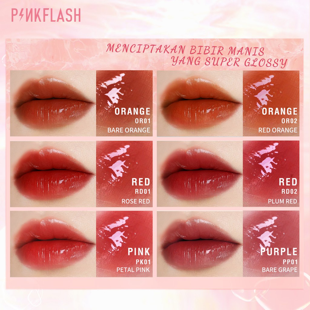 PINKFLASH Watery Glam Lip Gloss Super Glossy Shiny Lip Tint High Quality Moisturizing Non Sticky Long Lasting