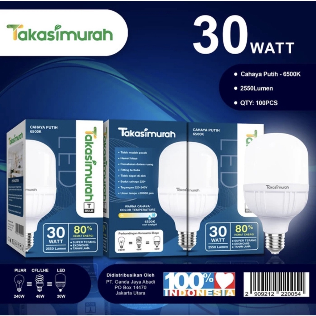 Lampu LED T Bulb TAKASIMURAH 20W 30W