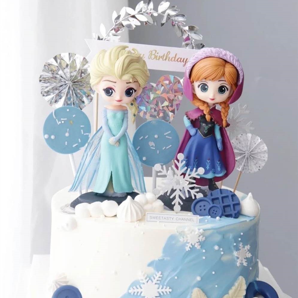 Mainan Action Figure Model Boneka Disney Frozen Elsa Anna Untuk Dekorasi Topper Kue Ulang Tahun